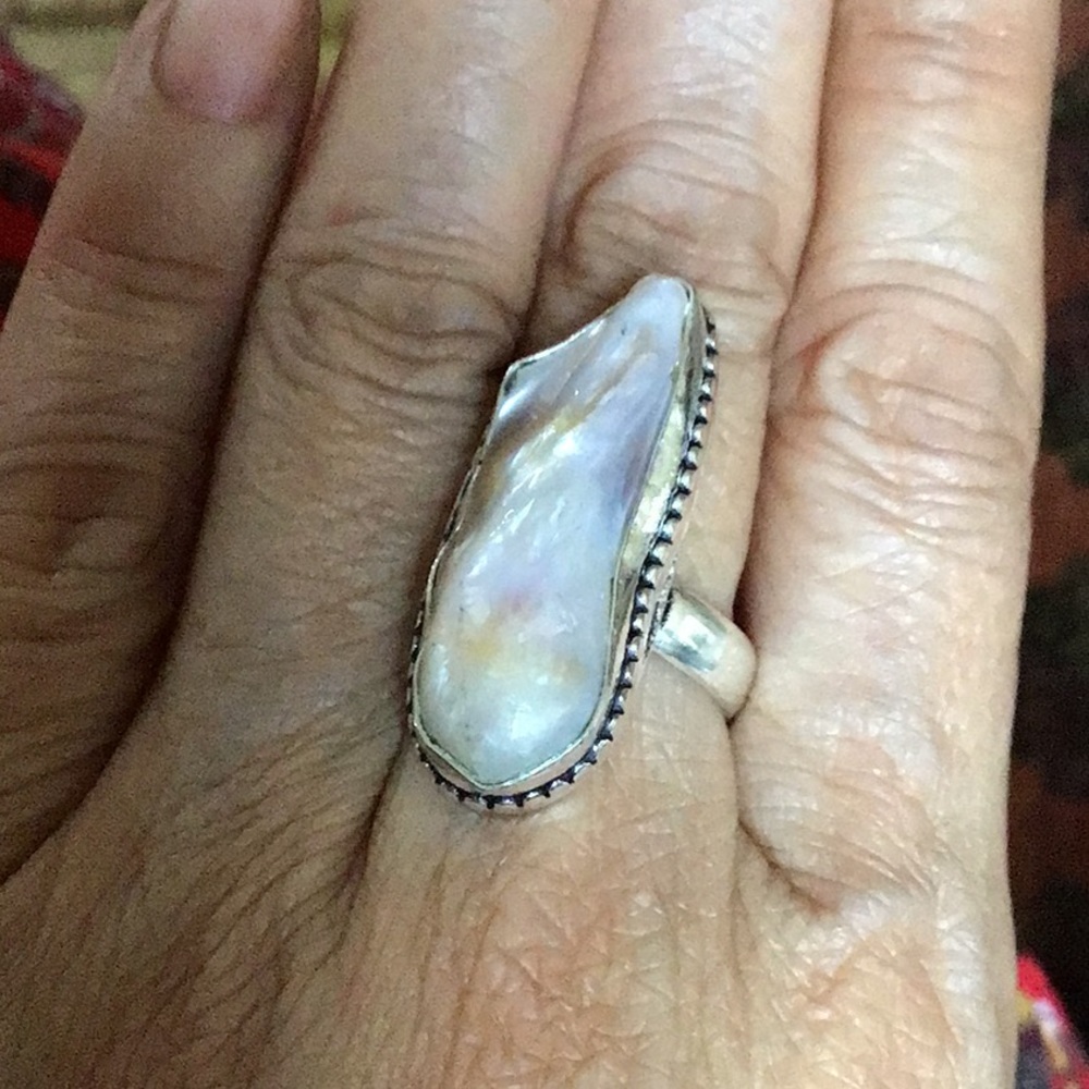 Sterling Silver Genuine Biwa Pearl Large Ring Size 8 New - Picture 5 of 5